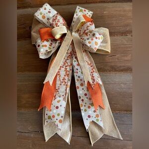 Custom Fall Bow to decorate doors, trees, lanterns etc. Tan, Orange, & Cream.